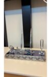Quality Crystal Glass Lawyer Desk Name Plate Set Silver Tone - Includes Name Plate, Pens, Clock, Paper Holder - Silver
