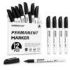 QUEENBANG Permanent Markers Black, 12 Pack Quick Dry Waterproof Black Markers for Office, School, Warehouse, Plastic, Metal, Wood, Glass, Tiles and Cloth, Office Supplies