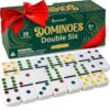 Queensell Dominos Set for Adults and Kids with Colored Dots – Double 6 Dominoes Set – Classic Board Game for Kids and Adults – Double Six Standard Dominos Set with 28 Tiles