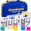 Queensell Double 9 Dominos Set for Adults and Kids with Colored Dots – Classic Dominoes Game Set with 55 Tiles, Wooden Hub, Trains and EVA Carrying Case