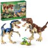 QUENTINAG Dinosaur Toy Building Sets 910PCS, T.rex & Velociraptor Building Kit with Jungle Scene, Poseable Dinosaur Display Model for Kids Ages 6+, Boys and Girls Birthday Gift