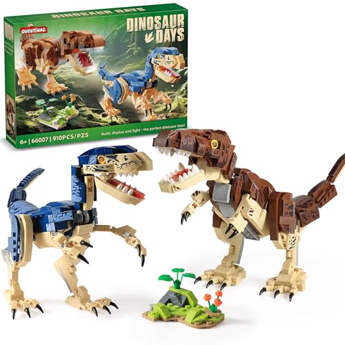 QUENTINAG Dinosaur Toy Building Sets 910PCS, T.rex & Velociraptor Building Kit with Jungle Scene, Poseable Dinosaur Display Model for Kids Ages 6+, Boys and Girls Birthday Gift