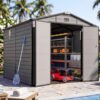 Quictent 8x8 FT Resin Storage Shed with Floor, Outdoor Plastic Storage Shed with Window & Vent, Lockable Door, Heavy Duty Tool Garden Shed for Patio Bike Lawn Mower Pool Supplies(7.2X7.6FT Base)