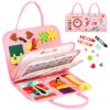 Quiet Flower 8 in 1 Busy Board Montessori Toys - Pink Sensory Busy Book & Activity Book for Basic Motor Skills, Educational Airplane Toys & Travel Essentials for Kids, Birthday Gift for Girl