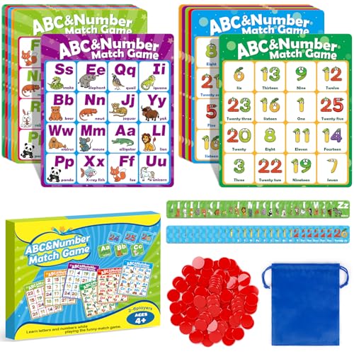 Quilinz Alphabet Bingo Game,Letter/Number/Sight Word Bingo Game for Kids,ABC and 123 Bingo Board Games for Kids 4-6,Alphabet Learning Toys for Kindergarten,Matching Game,Perfection Game for Kids
