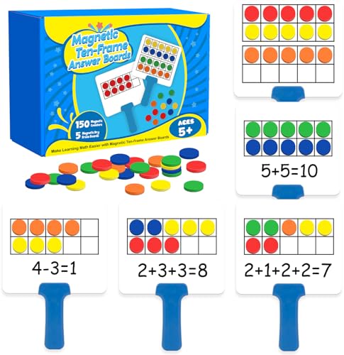 Quilinz Magnetic Ten Frame Set,5 Dry Erase Paddles & 150 Math Counters,Counting Toys for Kids,Addition and Subtraction Games,Math Manipulatives 1st Grade,Kindergarten Preschool Classroom Must Haves