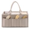 Quilted Diaper Caddy Organizer with Handle, Light Khaki Nursery Basket
