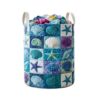 Quilted Laundry Hamper Ocean Seashell Starfish Storage Basket with Handles (20 x 28 inches)