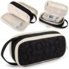 Quilted Pencil Case Bag Large,2 Compartment Pen Pouch with Handle for Girls