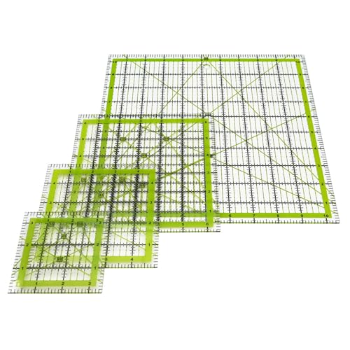 Quilting Rulers,Sewing Ruler,4 Piece Acrylic Square Quilting Templates,Clear Precision Ruler for Quilting Sewing,Tools Supplies Accessories Green(3.5"x3.5" 5"x5" 6.5"x6.5" 10.5"x10.5")