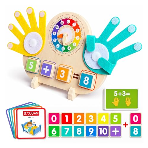 Quliwise 2-in-1 Math Manipulatives Number Counting Blocks Toys & Teaching Clock, Preschool Learning Activities for Toddlers 2-4, Educational Montessori Toys for 3 4 5 Year Old Boys Girls Birthday Gift