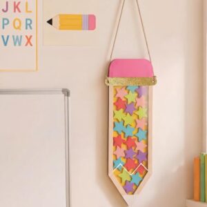 Qunclay 11.8 Inch Pencil Magnetic Reward Jar for Kids Classroom Teacher Jar Reward System with Colorful Star Tokens Behavior Management Tools for Home Fridge Board Back to School Teacher Supplies