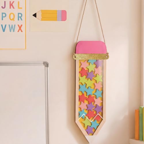 Qunclay 11.8 Inch Pencil Magnetic Reward Jar for Kids Classroom Teacher Jar Reward System with Colorful Star Tokens Behavior Management Tools for Home Fridge Board Back to School Teacher Supplies