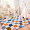 Quntue Checkered Rug 6x9 for Living Room, Ultra Shag Large Rainbow Area Rug for Bedroom, Modern Plush Soft Upgrade Non-Slip Fluffy Fuzzy Carpet for Kids Girls Room, Dorm Home Decor