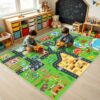 Quntue Town Road Car Rug 6x9 Ft, Non-Slip Railway Track Car Rug Play Mat