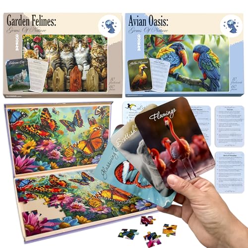 QUOKKA 60 Pieces Dementia Puzzles for Elderly - 3SET Large Piece Puzzles for Seniors - 9 Memory Flashcards with Facts I 25 Discussion Prompts per Puzzle - Alzheimer's Activities Products for Elderly