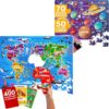 QUOKKA 70 Piece World Map Floor Puzzle and 70 Piece Solar System Jigsaw Set