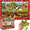 QUOKKA Giant Floor Puzzles for Kids Ages 4-6 – 2x3 Ft Search and Find Jumbo Jigsaw Puzzles for Kids Ages 3-5 – 48 Above and Beyond Farm Animals Scene for 4-8 yo – Toy with Gift Box for Toddlers