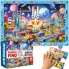 QUOKKA Giant Floor Puzzles for Kids Ages 4-6 – 2x3 Ft Search and Find Jumbo Jigsaw Puzzles for Kids Ages 3-5 – 48 Above and Beyond Future City Scene for 4-8 yo – Toy with Gift Box for Toddlers