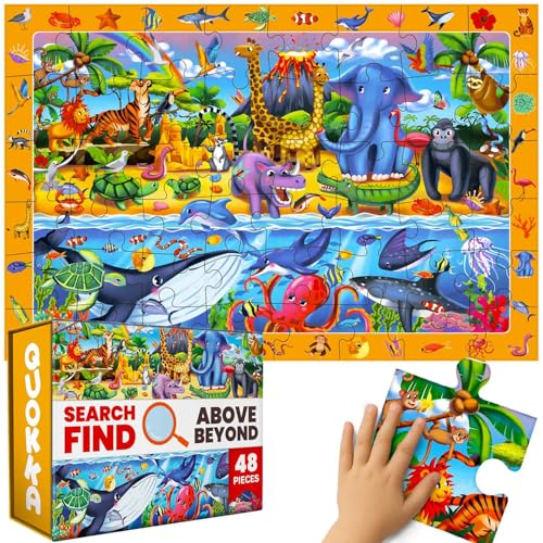 QUOKKA Giant Floor Puzzles for Kids Ages 4-6 – 2x3 Ft Search and Find Jumbo Jigsaw Puzzles for Kids Ages 3-5 – 48 Above and Beyond Africa Animals Scene for 4-8 yo – Toy with Gift Box for Toddlers