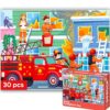 QUOKKA Puzzles for Kids Ages 3-5 - 30 Pieces Puzzles for Toddlers 2-4 - Firefighters Learning Jigsaw Puzzles for Kids 4-6 Years Old - Educational Toys for Boy and Girl