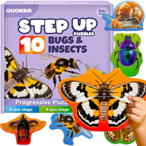 QUOKKA Puzzles for Kids Ages 3-5 – Large Floor Puzzles for Toddlers 2-4 – 10 Realistic Bugs & Insects Shapes – Extra Thick Cardboard Preschool Learning Game – 40 Big Piece Gift Toy for Toddlers 1-3