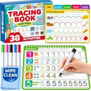 QUOKKA Tracing Books for Kids Ages 3-5 – Reusable Dry Erase Activity Books for Kids Ages 3-5 - Writing Practice Workbook with Markers Quiet Time Travel Learning