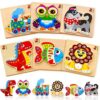 QUOKKA Wooden Puzzles for Toddlers 1-3 – 6XSET Chunky Toddler Puzzles Ages 2-4 – Montessori Animal Toy for Kids 3-5 Year Old – Wood Games Gift for Boys & Girls