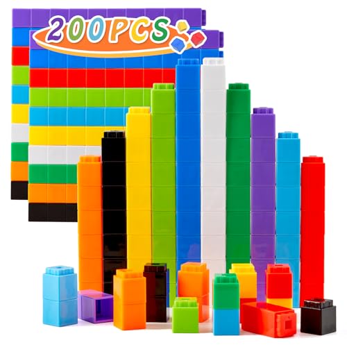 QUYSK Set of 200 Kids Linking Cubes for Math, STEM Connecting Cubes Math Manipulatives Kids Counting Blocks for Classroom Learning Supplies for Preschool and Elementary Children