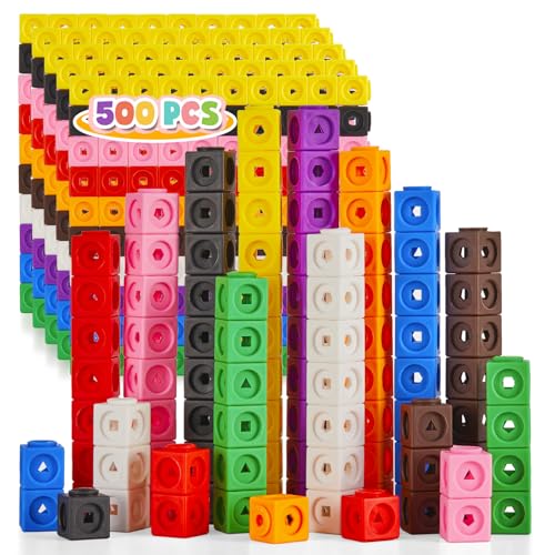 QUYSK Set of 500 Kids Linking Cubes for Math, STEM Connecting Cubes Math Manipulatives Kids Counting Blocks for Classroom Learning Supplies for Preschool and Elementary Children
