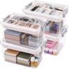 Quzzil 4 Packs 17 Qt Plastic Storage Bins Clear Storage Box with Lids Clear Plastic Latching Box Organizer Stackable Bin with Lid & Tray for Organizing Tool Arts Craft Crayon and Car Trunk