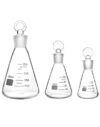 QWORK Borosilicate 3.3 Glass Erlenmeyer Flask Set (50, 100 and 250ml), 3 x Graduated Conical Flask with Glass Stopper for Lab, Experiment, Chemistry