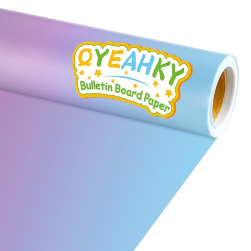 Qyeahkj 17.7in x 20ft Bulletin Board Paper Roll Bulletin Board Background Paper Fade Resistant Classroom Decoration Poster Art Craft Home Wall Education Decor Supplies Blue Purple