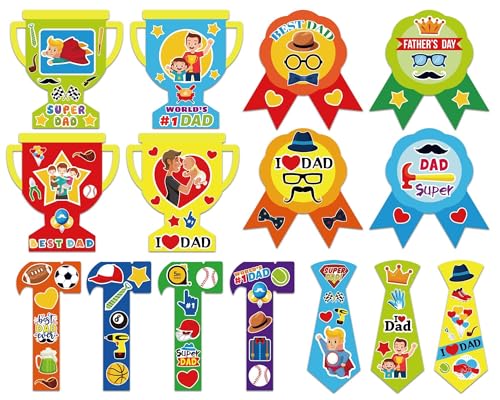 Qyeahkj 30pcs Father's Day Craft Kits for Kids, Fun DIY Paper Handmade Trophy Tie Craft for Daddys Day Home Indoor Game Classroom Activities Favors Gift