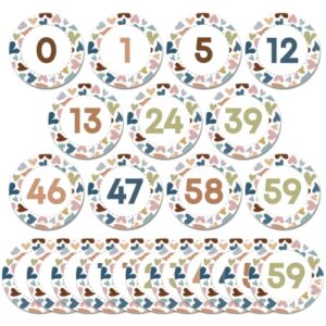 Qyeahkj 61Pcs Classroom Number Cutouts - Boho Hearts Number Line Bulletin Board Decor Boho Hearts Educational Accent Cards with Numbers 0-59 for Teachers Students Wall School Home Decorations