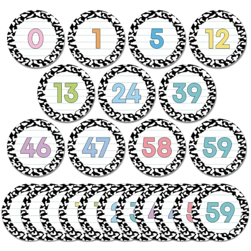 Qyeahkj 61Pcs Classroom Number Cutouts - Composition Pastel Number Line Bulletin Board Decor Composition Educational Accent Cards with Numbers 0-59 for Teachers Students Wall School Home Decorations