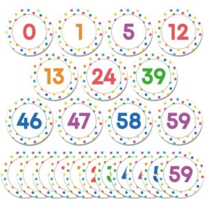 Qyeahkj 61Pcs Classroom Number Cutouts - Polka Dot Number Line Bulletin Board Decor Polka Dot Educational Accent Cards with Numbers 0-59 for Teachers Students Wall School Home Decorations