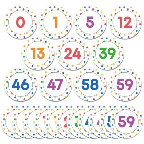 Qyeahkj 61Pcs Classroom Number Cutouts - Polka Dot Number Line Bulletin Board Decor Polka Dot Educational Accent Cards with Numbers 0-59 for Teachers Students Wall School Home Decorations