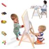 QZMTOY Kids Art Easel, Deluxe Standing Easel Set, Adjustable Art Table, Dry Erase Board&Chalkboard Double Sided Stand, 360°Rotating Drawing Easels with Art Supplies, Adjust Height 28-39in