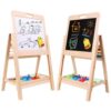 QZMTOY Kids Art Easel, Deluxe Standing Easel Set, Adjustable Art Table, Dry Erase Board & Chalkboard Double Sided Stand, 360 Rotating Drawing Easels with Art Supplies, Adjust Height 28-39in