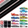 Racing Car Bulletin Board Border Set Checkered Flags and Race Track Bulletin Board Borders with Car Stickers Racing Theme Classroom Decorations for Back to School Home Office Chalkboard Decor Supplies