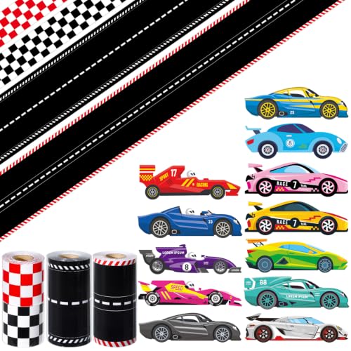 Racing Car Bulletin Board Border Set Checkered Flags and Race Track Bulletin Board Borders with Car Stickers Racing Theme Classroom Decorations for Back to School Home Office Chalkboard Decor Supplies