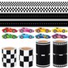 Racing Car Theme Bulletin Board Border Set 4 Rolls Race Track Trim 200 Race Car Stickers Race Party Black and White Bulletin Trim Decorations for Race Classroom Wall Door Chalkboard Decor