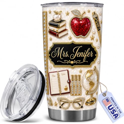 Raevaki Personalized Teacher Tumbler - Gifts For Teachers - Custom 2D Flat Back To School Cup T17 - Classroom Tumbler - Teacher's Day, Graduation, Birthday Gifts For Teachers, Educator