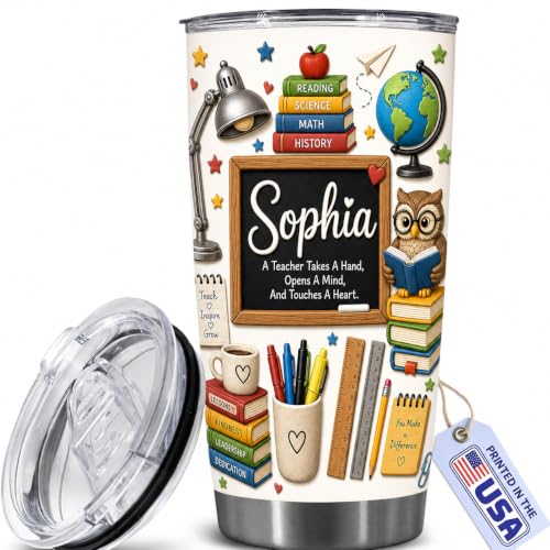 Raevaki Personalized Teacher Tumbler - Gifts For Teachers - Custom 2D Flat Back To School Cup T18 - Classroom Tumbler - Teacher's Day, Graduation, Birthday Gifts For Teachers, Educator
