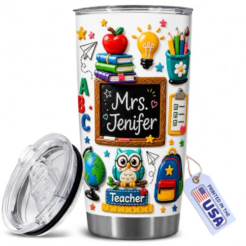 Raevaki Personalized Teacher Tumbler - Gifts For Teachers - Custom 2D Flat Back To School Cup T16 - Classroom Tumbler - Teacher's Day, Graduation, Birthday Gifts For Teachers, Educator
