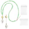 RAHHLIZS 2Pcs Card Holder with Lanyard Around Neck Beaded Retractable Lanyards for ID Badges, Cute Teacher Card Holder and Lanyard for Women Green Beaded Lanyards with Keychain Ring