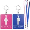 RAHHLIZS 2 Sets Bathroom Passes for Classrooms Bathroom Pass Restroom Passes Keychain with Key Holder Lanyard and Buckle Blue and Pink Restroom Tag for Women Men School Office Restaurant