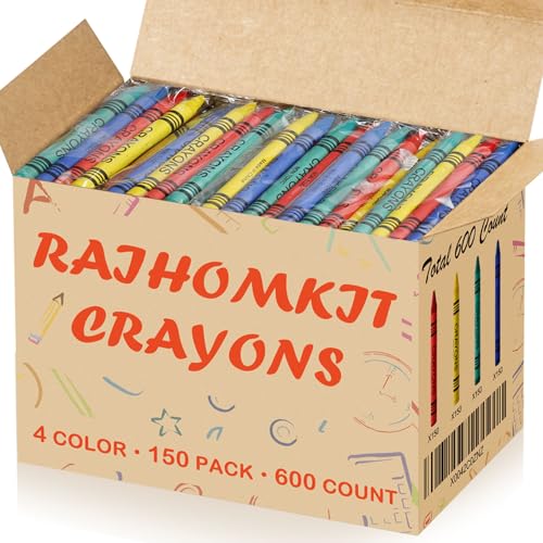 RAIHOMKIT 150 Pack Crayons,600 Count Crayons Bulk,Jumbo Crayones for Kids,Crayon Party Favors,Easy to Hold Crayon Packs (4 Colors)