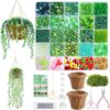 RAIN-MOOSE Wurosi 4074 Pcs Green Glass Beaded Plant Kit with Rattan Basket, Forever Plant Beaded Making Kit with Hanging Chain and Manual, Green Crystal Leaf Beads for Jewelry Making Beaded Plants